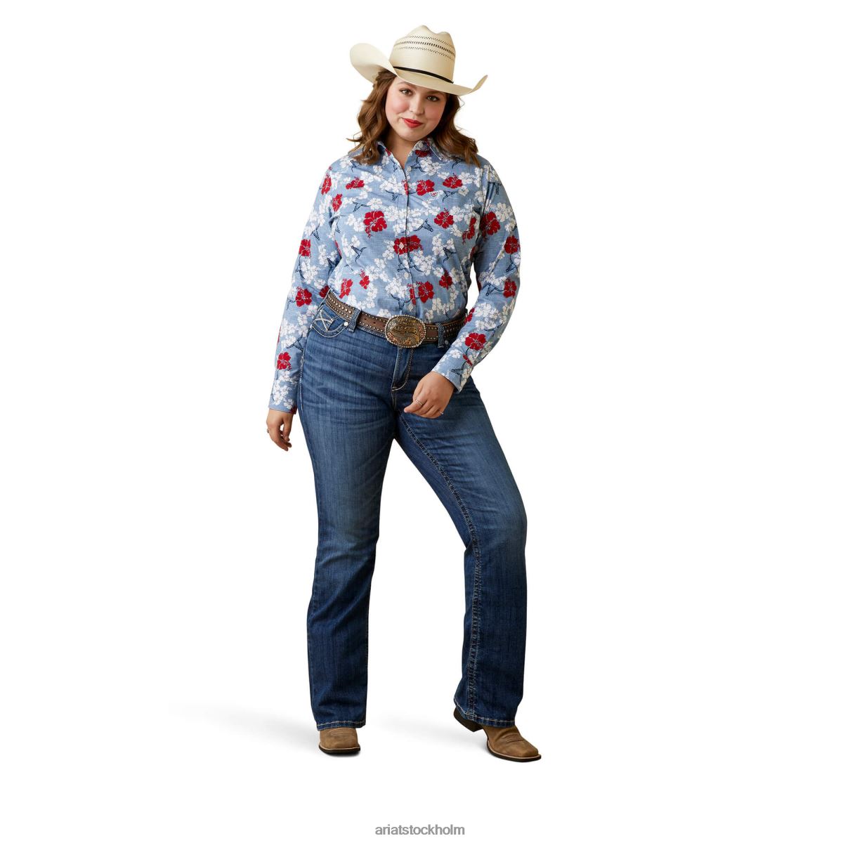 blast Ariat rynkbeständig kirby stretchskjorta röd vit och blå pareau prin kvinnor F04843183