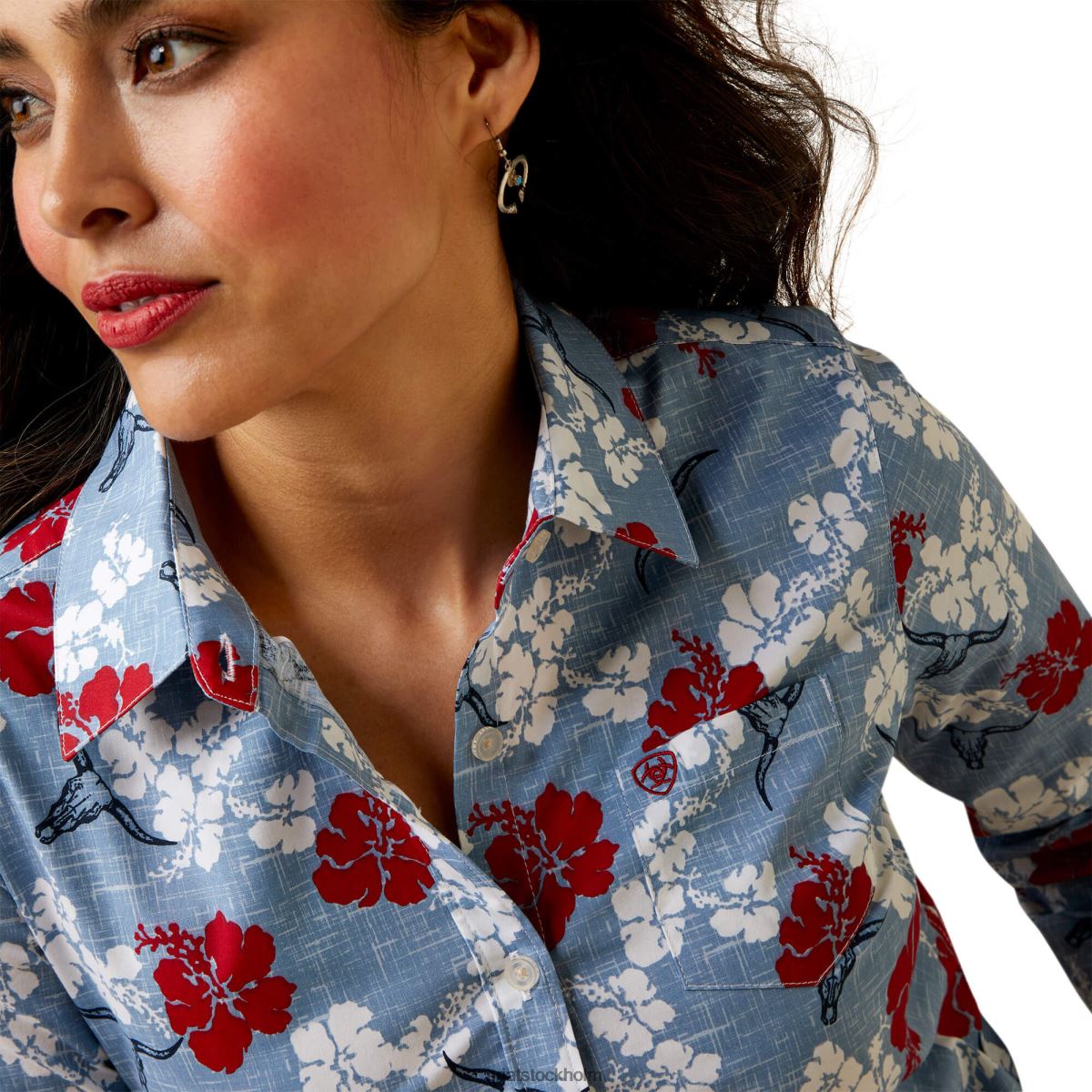 blast Ariat rynkbeständig kirby stretchskjorta röd vit och blå pareau prin kvinnor F04843183