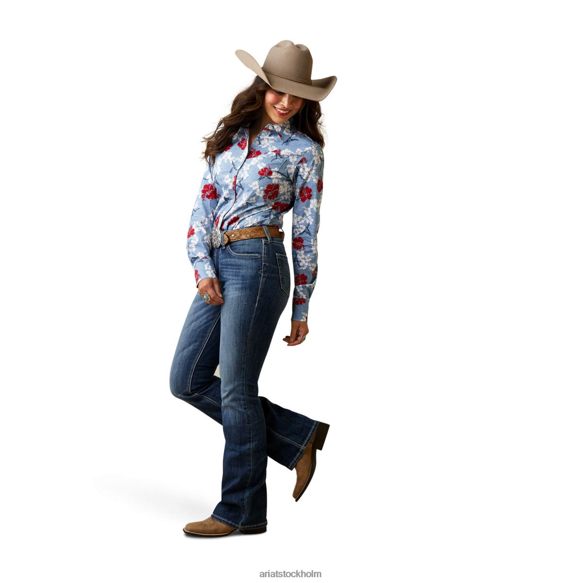 blast Ariat rynkbeständig kirby stretchskjorta röd vit och blå pareau prin kvinnor F04843183