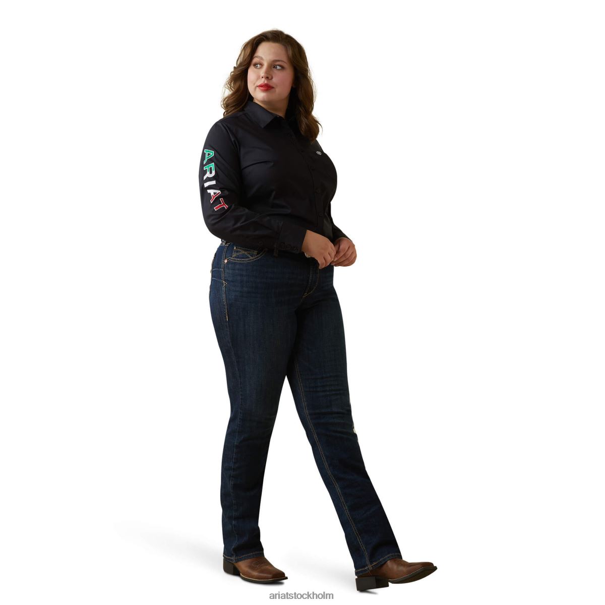 blast Ariat team kirby stretchtröja svart m/mexikansk flagga emb kvinnor F04842806