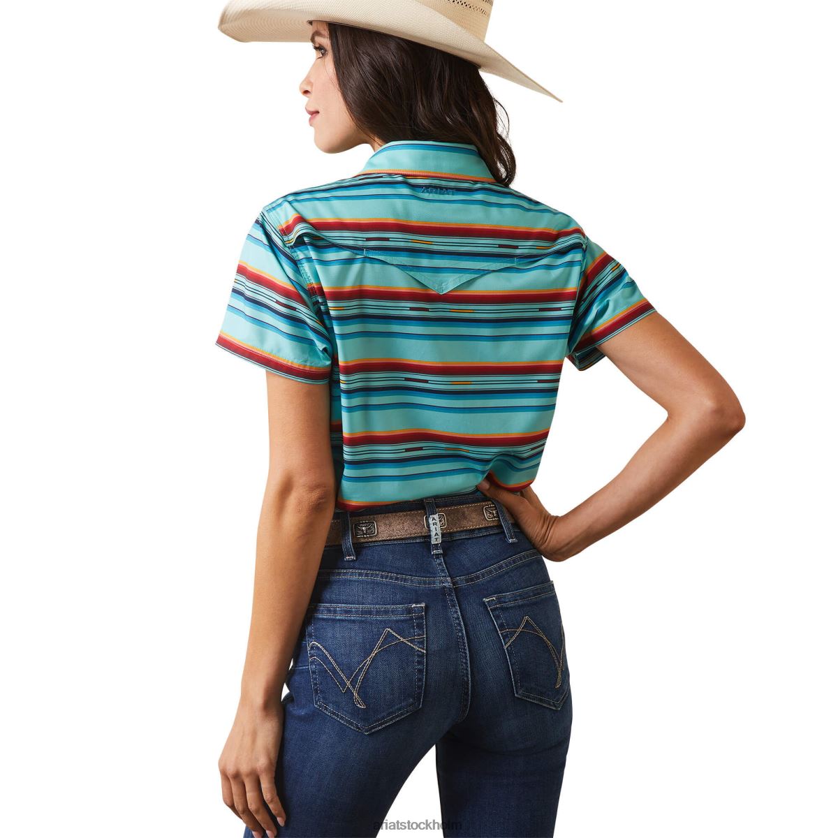 blast Ariat västern ventek skjorta pool blå rosa serape kvinnor F04842766