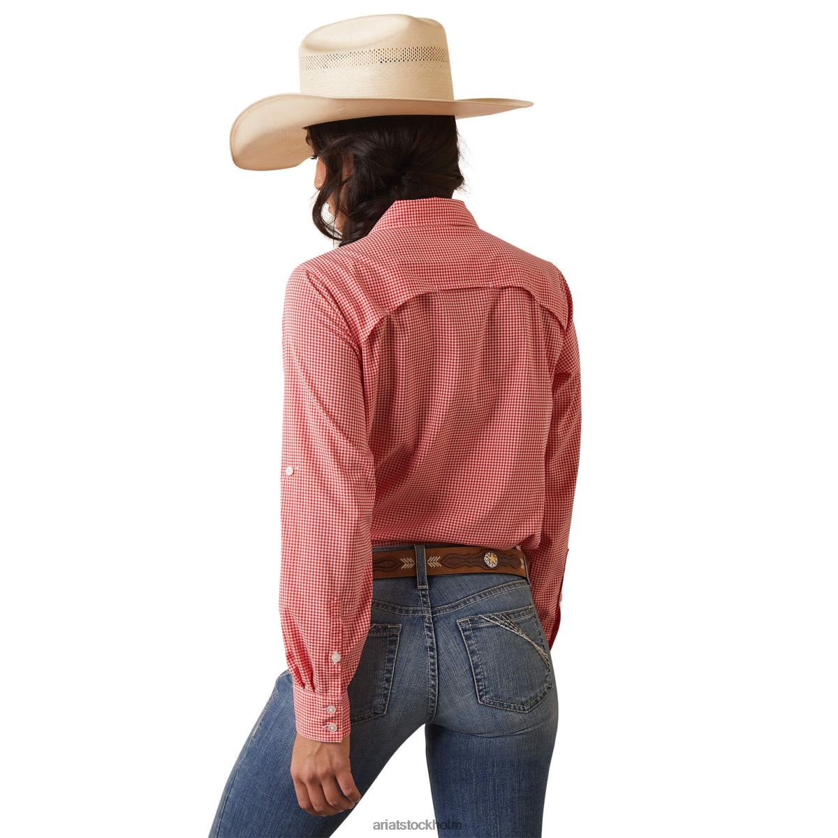 blast Ariat venttek stretch skjorta aura orange/vit rutig kvinnor F04842784