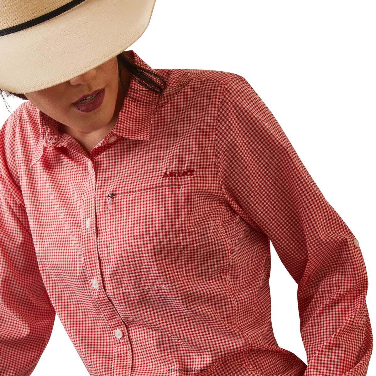 blast Ariat venttek stretch skjorta aura orange/vit rutig kvinnor F04842784