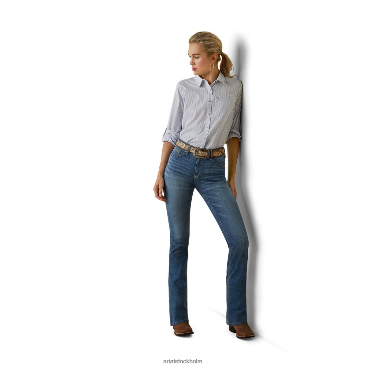 blast Ariat venttek stretch skjorta klassisk blå rand kvinnor F04842834