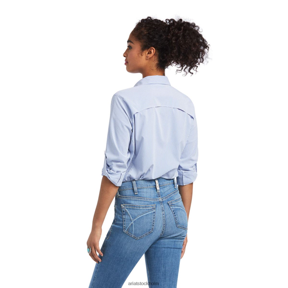 blast Ariat venttek stretch skjorta mazarinblå/vit rand kvinnor F04842769