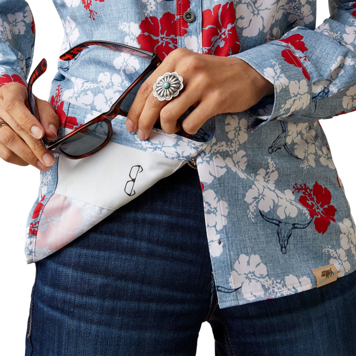 blast Ariat western venttek stretch skjorta röd vit och blå pareau prin kvinnor F04843164