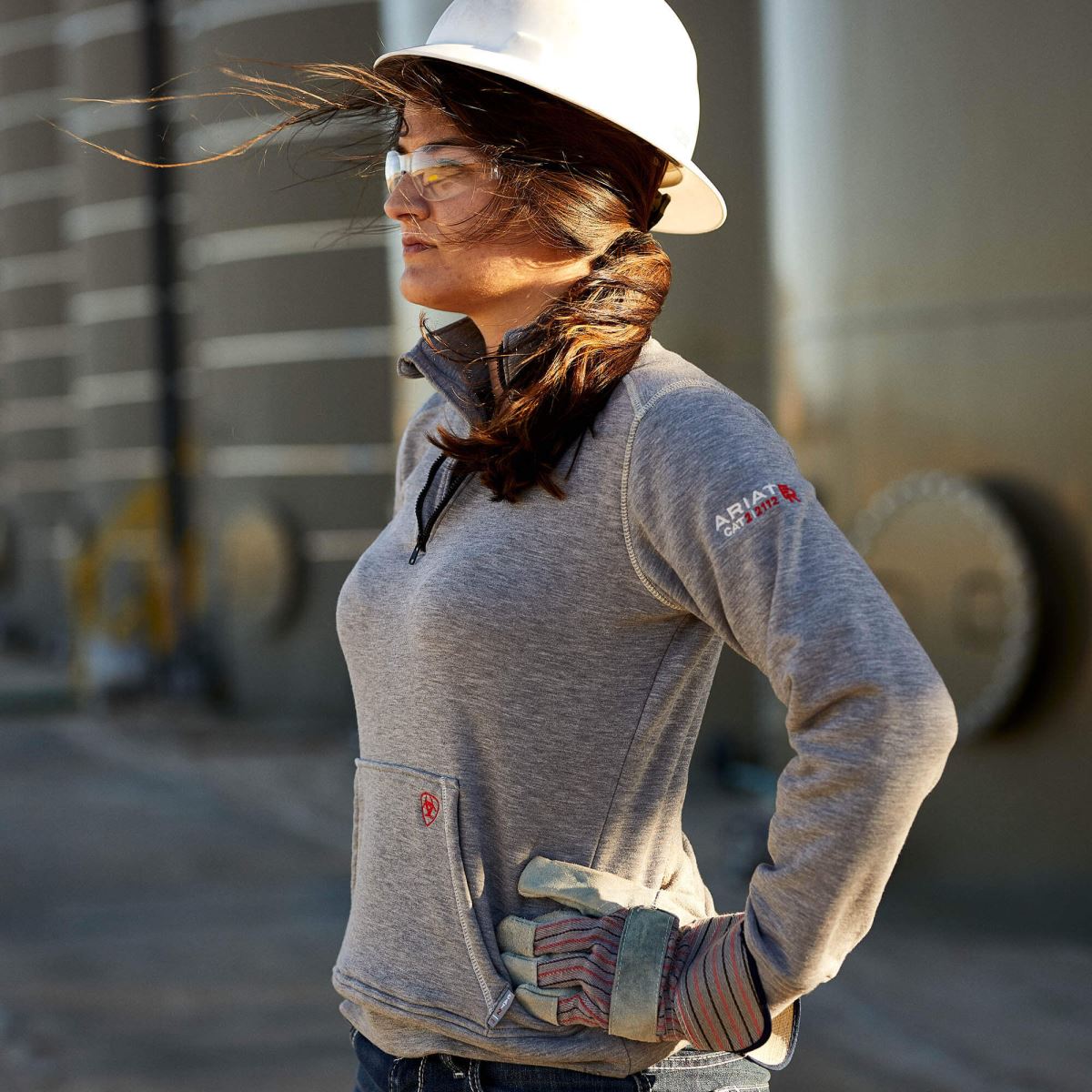 blast Ariat fr polartec fleece 1/4 dragkedja topp gråmelerad kvinnor F04843468