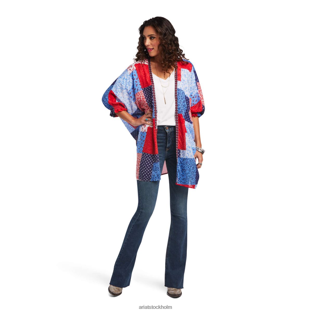 blast Ariat kimonotopp för skorsten vit kvinnor F04843262