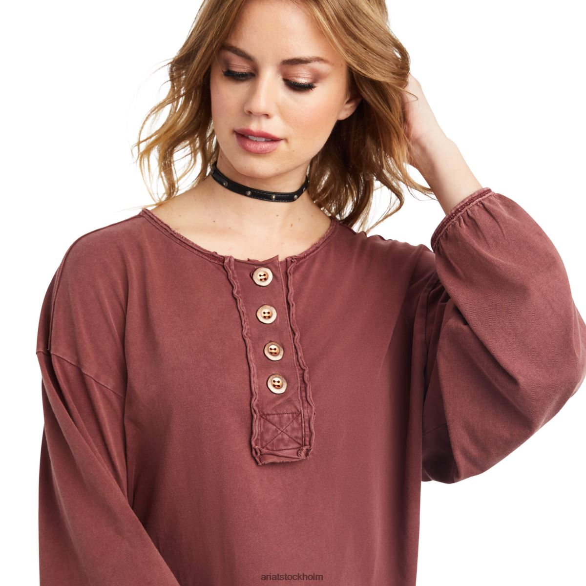 blast Ariat pinon henley topp rödbrun banner kvinnor F04842956