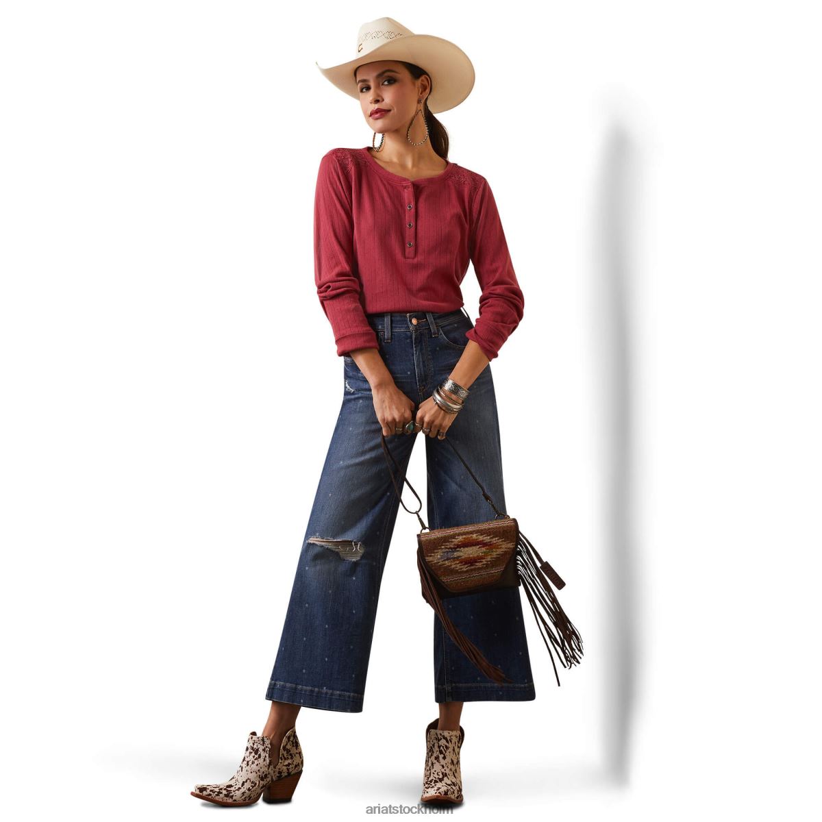 blast Ariat pointelle henley topp jordröd kvinnor F04842802