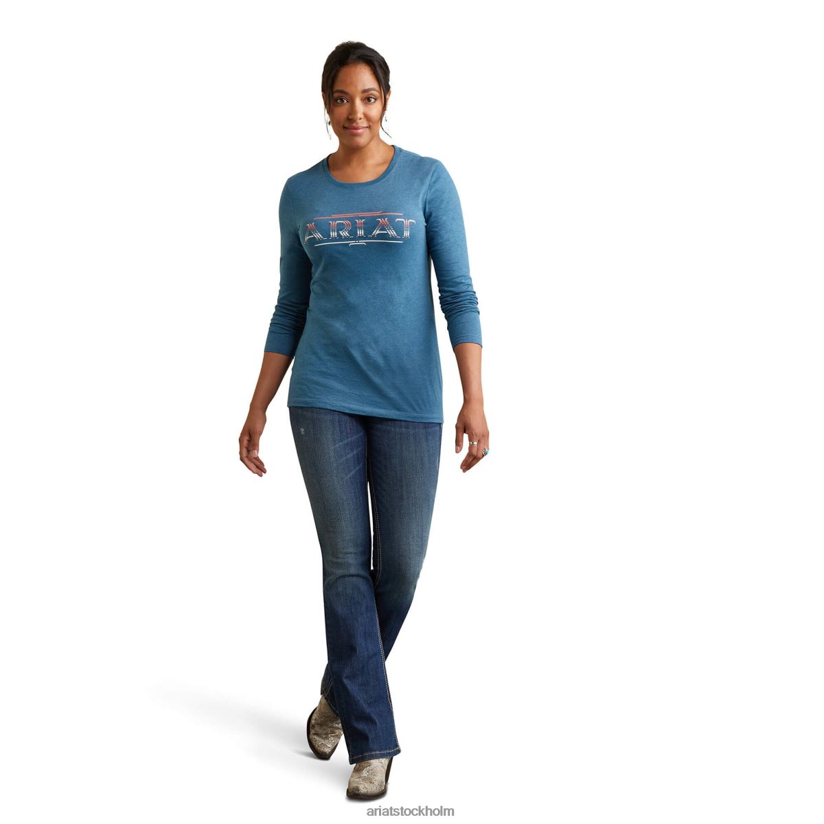 blast Ariat T-shirt i serape stil stålblå ljung kvinnor F04843095