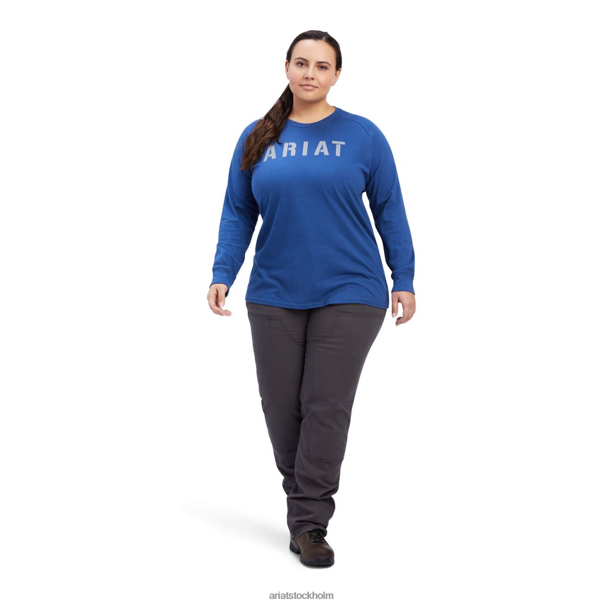 blast Ariat armeringsjärn t-shirt av bomullsstark block äkta marin/legering kvinnor F04843143