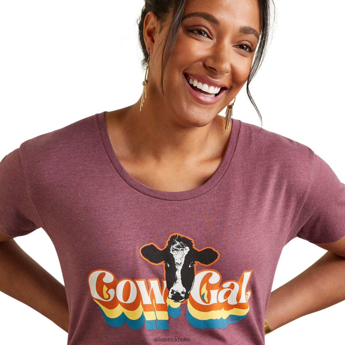 blast Ariat cow gal t-shirt vinröd ljung kvinnor F04843184