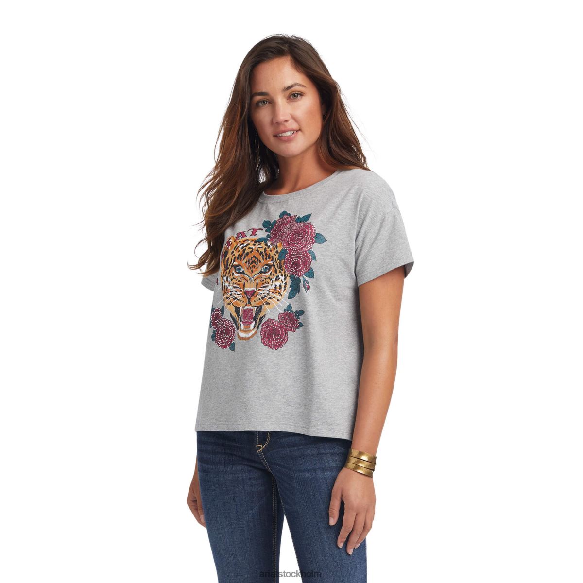 blast Ariat dam leopard t-shirt gråmelerad kvinnor F04843221