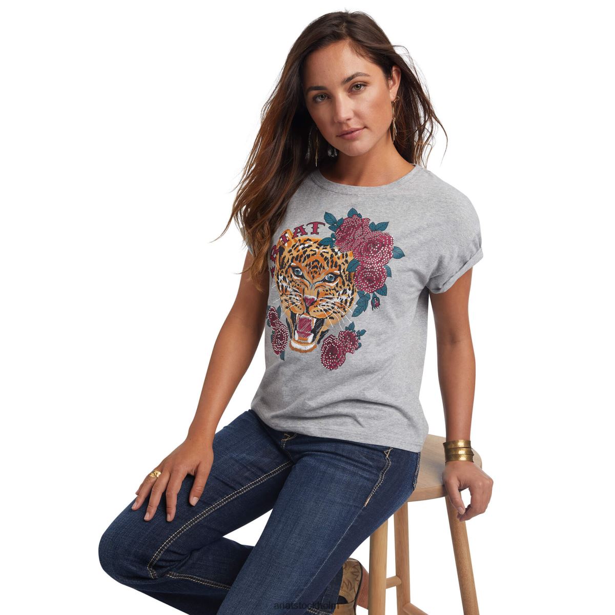 blast Ariat dam leopard t-shirt gråmelerad kvinnor F04843221