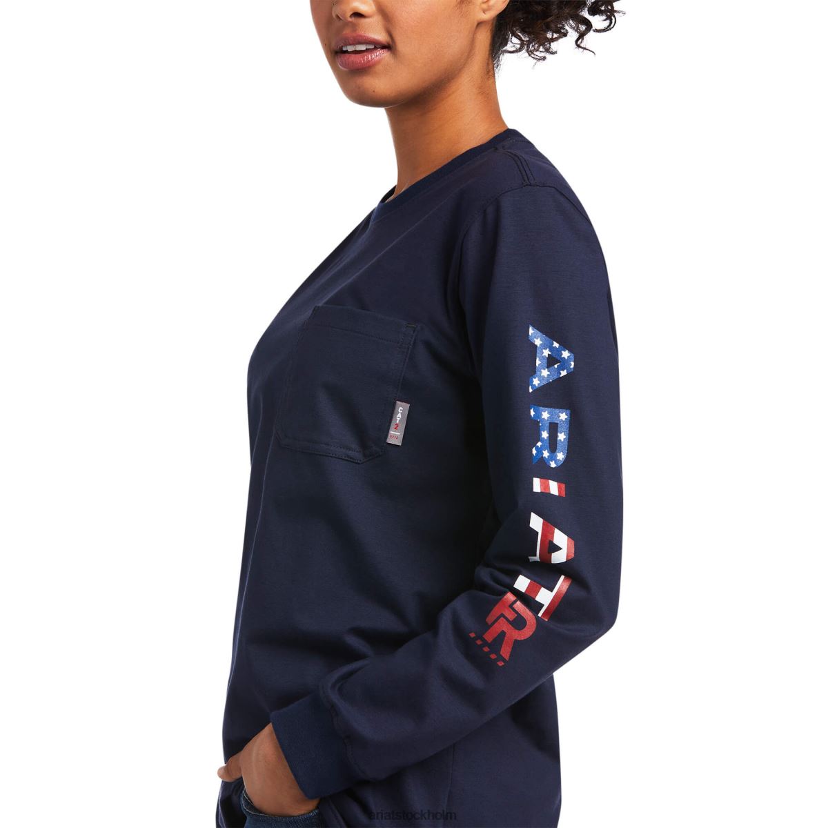 blast Ariat fr stretch logotyp t-shirt marinen/usa kvinnor F04843047
