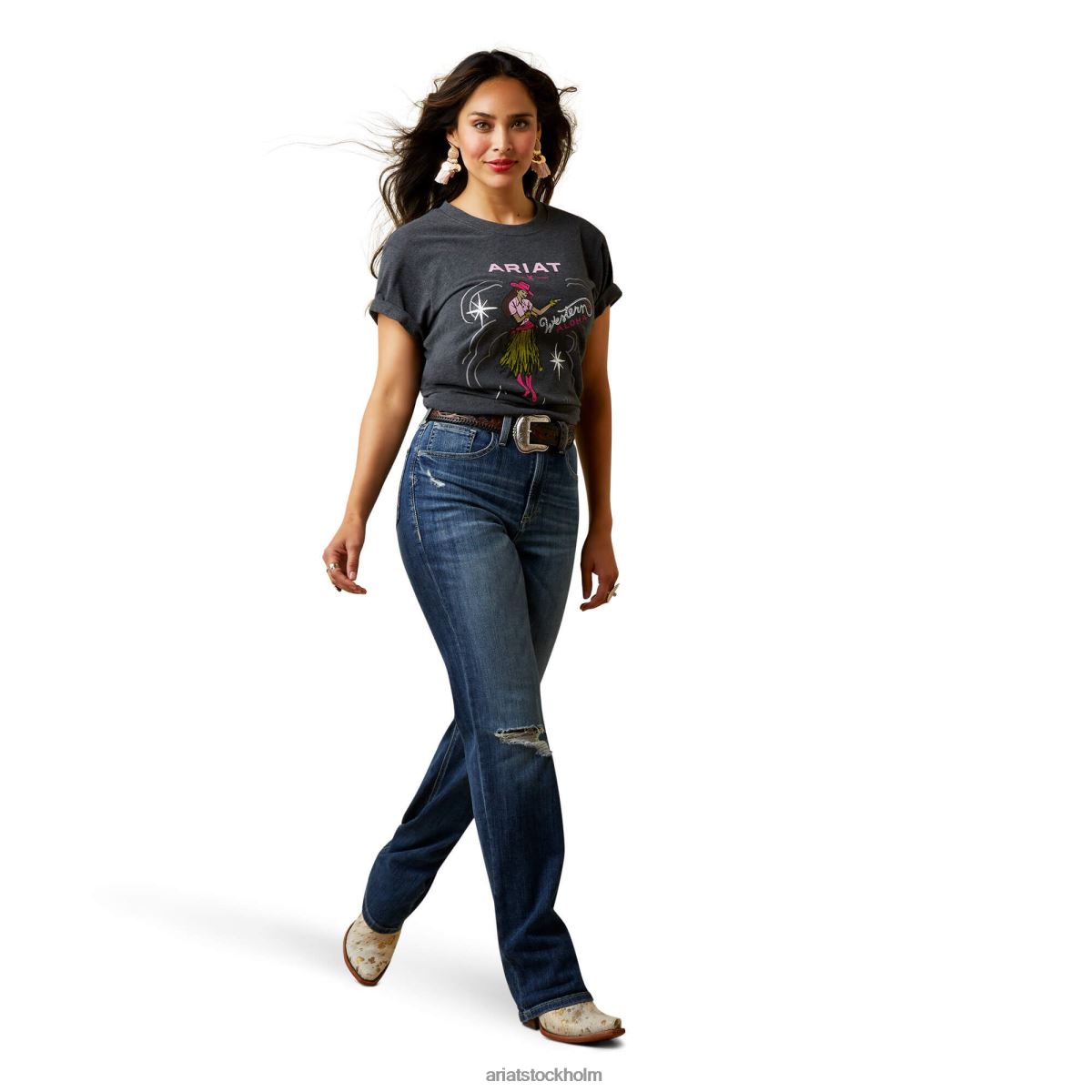 blast Ariat hula girl western aloha t-shirt skifferljung kvinnor F04843247