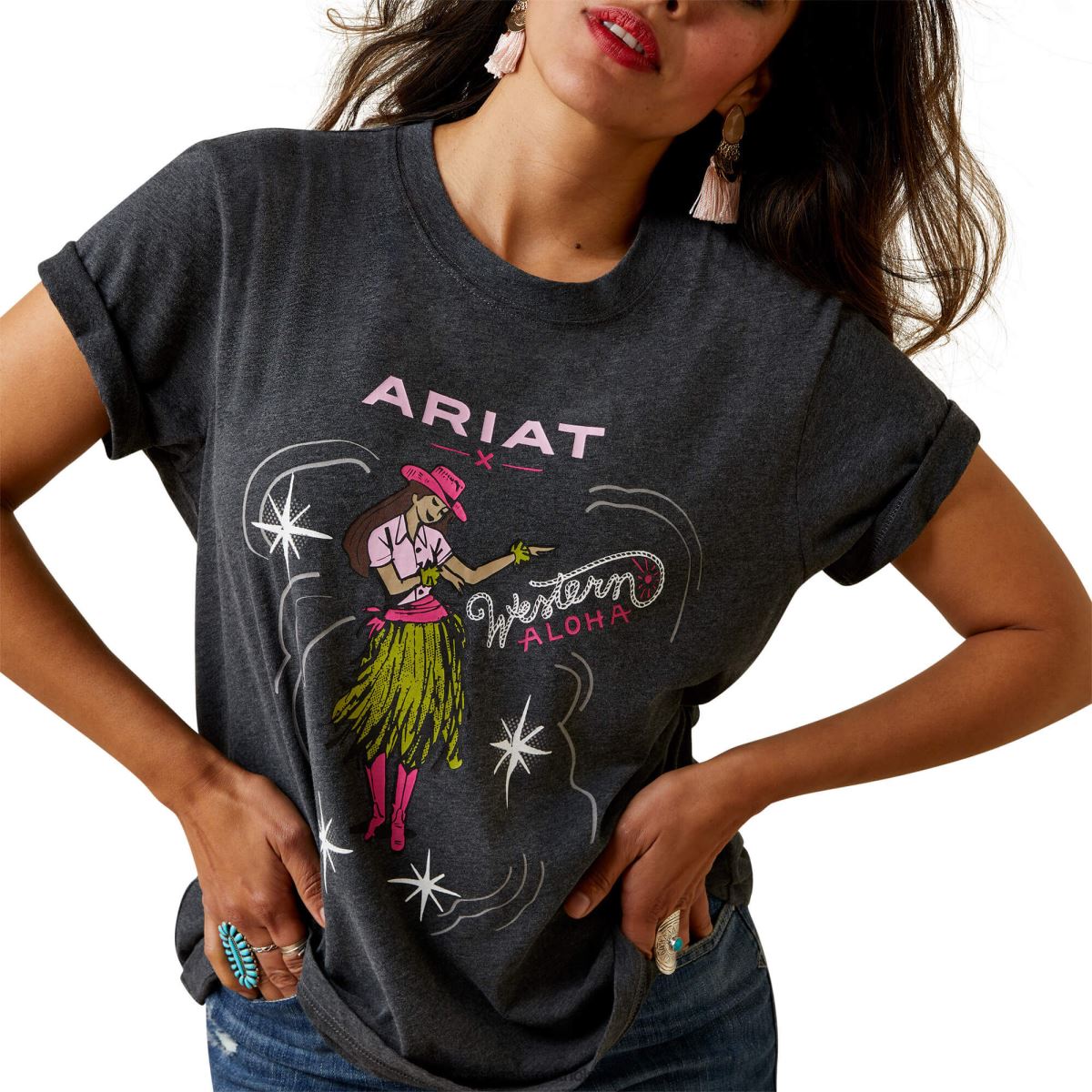 blast Ariat hula girl western aloha t-shirt skifferljung kvinnor F04843247