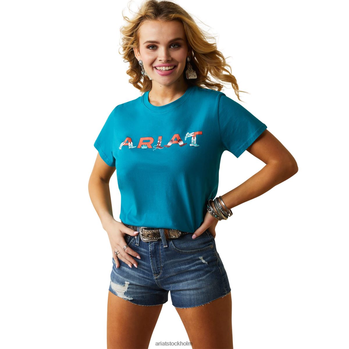 blast Ariat äkta boot kickin' logotyp t-shirt exotisk plym kvinnor F04842889