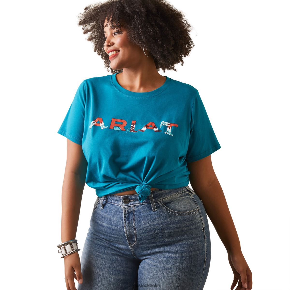 blast Ariat äkta boot kickin\' logotyp t-shirt exotisk plym kvinnor F04842889