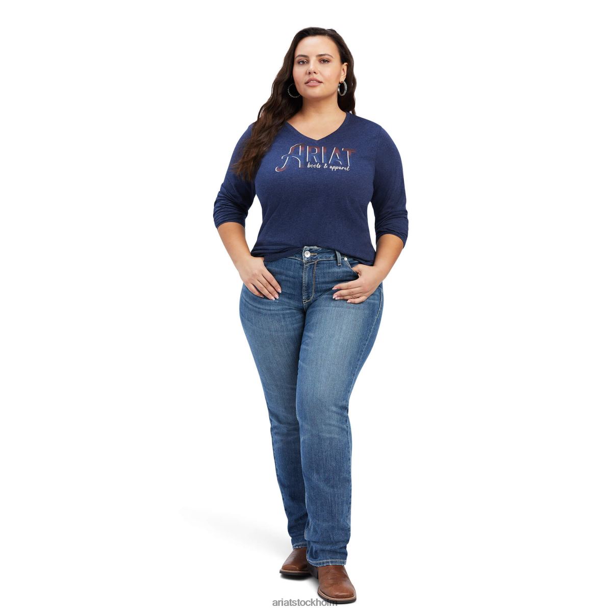 blast Ariat äkta bröstlogotyp avslappnad t-shirt marin ljung kvinnor F04842991