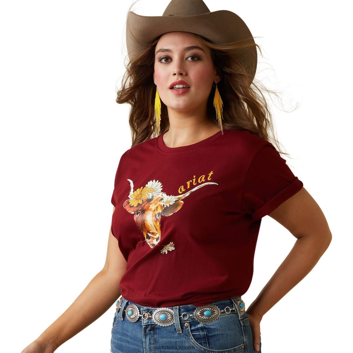 blast Ariat äkta daisy steer tee granatäpple kvinnor F04842814
