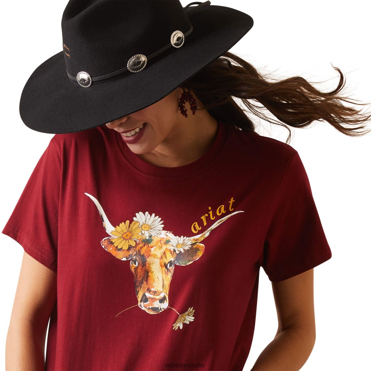 blast Ariat äkta daisy steer tee granatäpple kvinnor F04842814