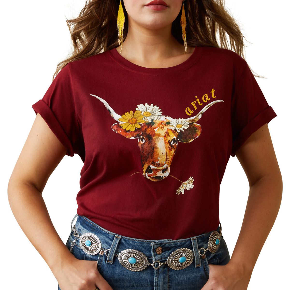 blast Ariat äkta daisy steer tee granatäpple kvinnor F04842814