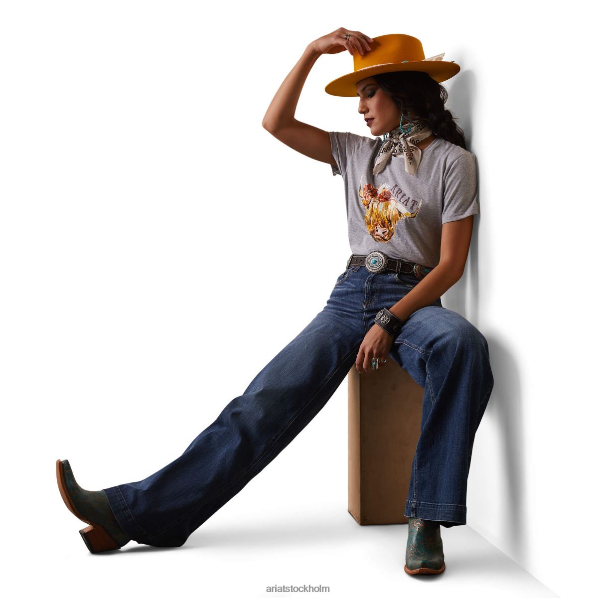 blast Ariat äkta highlander ros t-shirt gråmelerad kvinnor F04842803