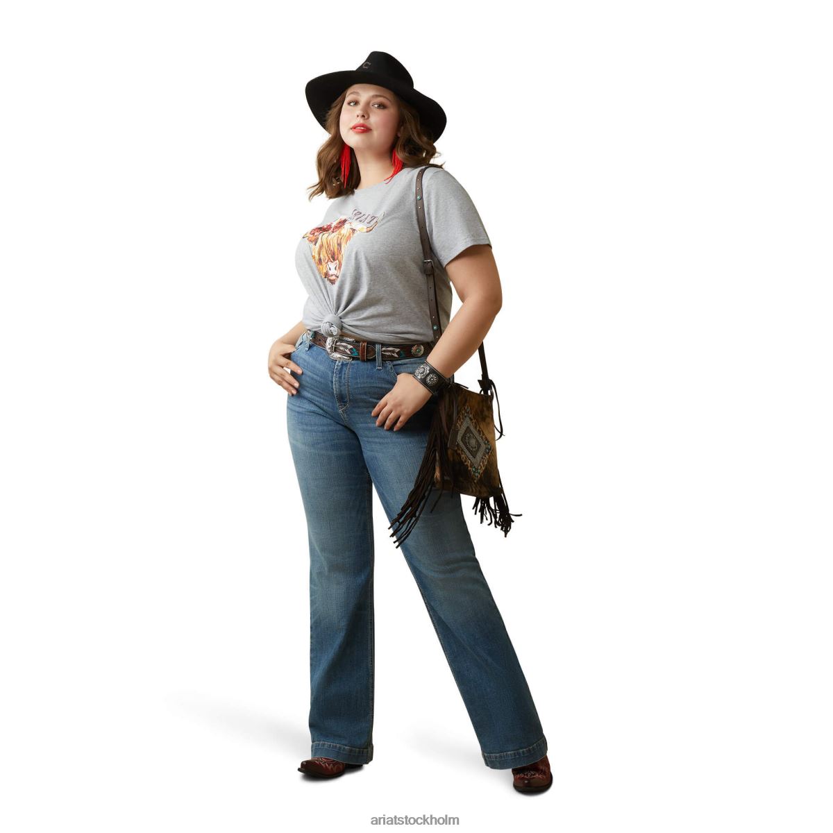 blast Ariat äkta highlander ros t-shirt gråmelerad kvinnor F04842803