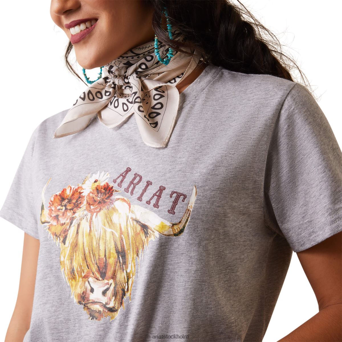 blast Ariat äkta highlander ros t-shirt gråmelerad kvinnor F04842803