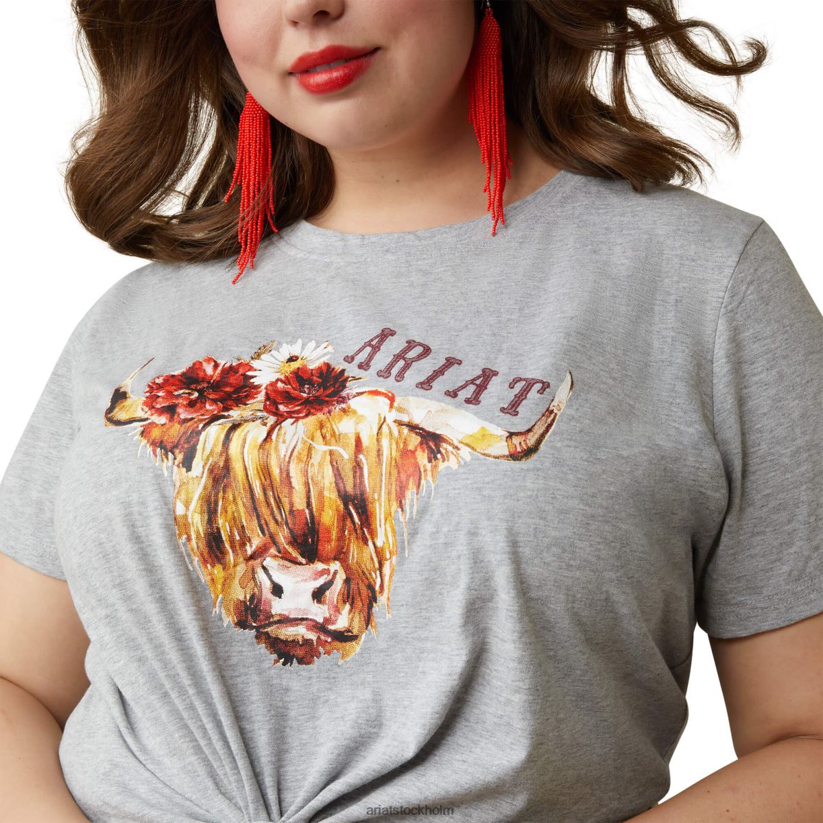 blast Ariat äkta highlander ros t-shirt gråmelerad kvinnor F04842803