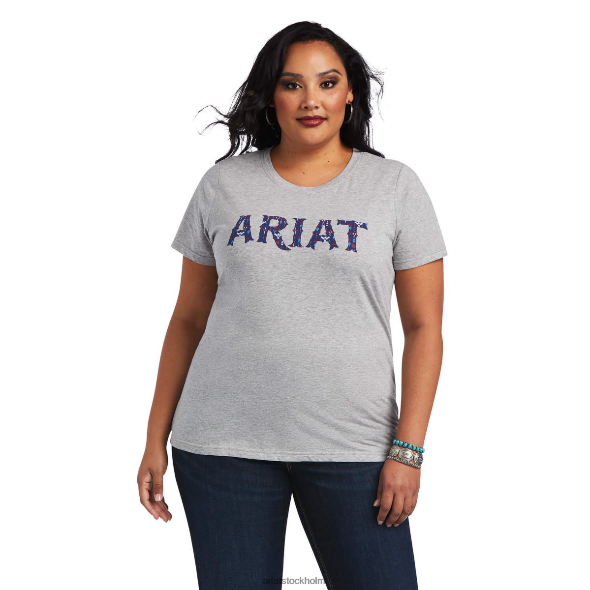 blast Ariat äkta tribal lore avslappnad t-shirt gråmelerad kvinnor F04842899
