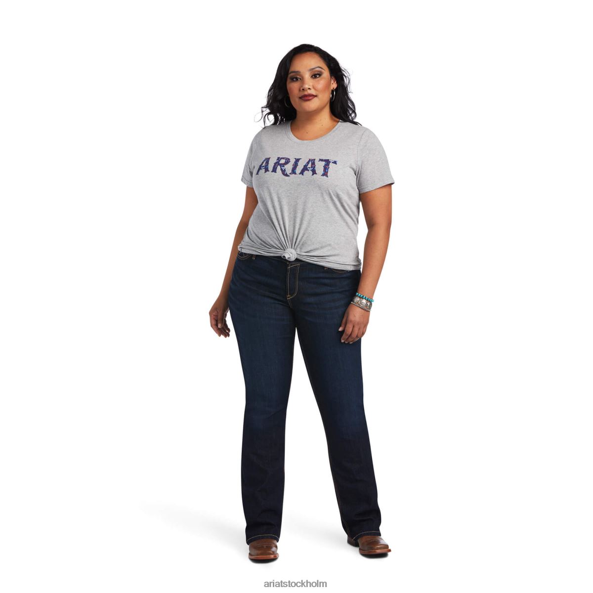 blast Ariat äkta tribal lore avslappnad t-shirt gråmelerad kvinnor F04842899
