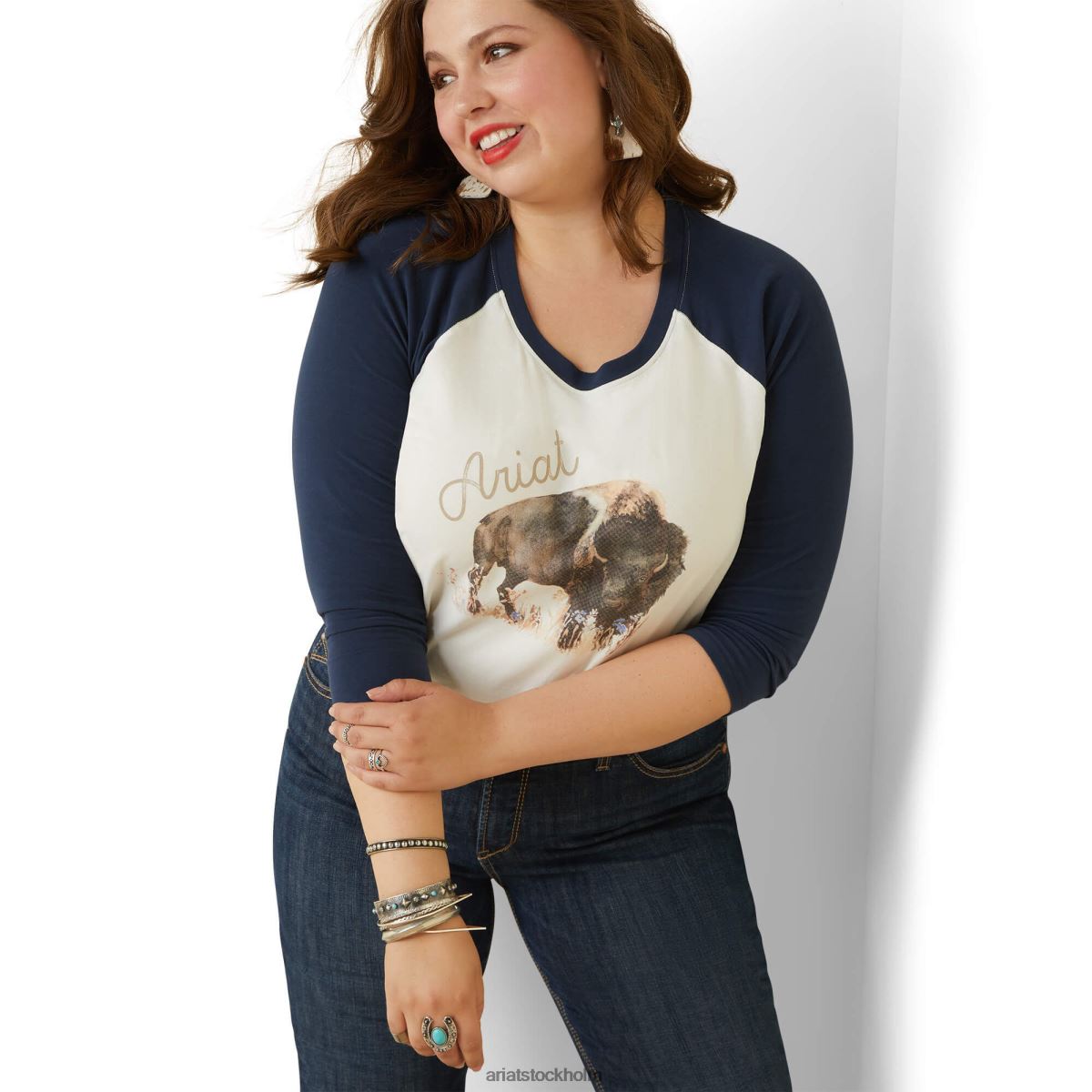 blast Ariat målade drömmar t-shirt kokosmjölk/marinblå kvinnor F04842779