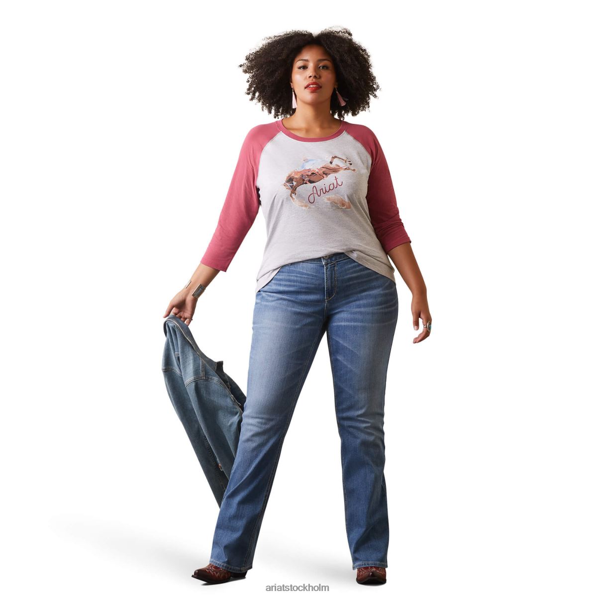blast Ariat målade drömmar t-shirt ljus gråmelerad/jordröd kvinnor F04842854