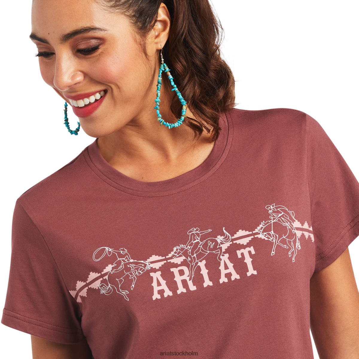 blast Ariat riktig bucking bronc tee rosa brun kvinnor F04843086
