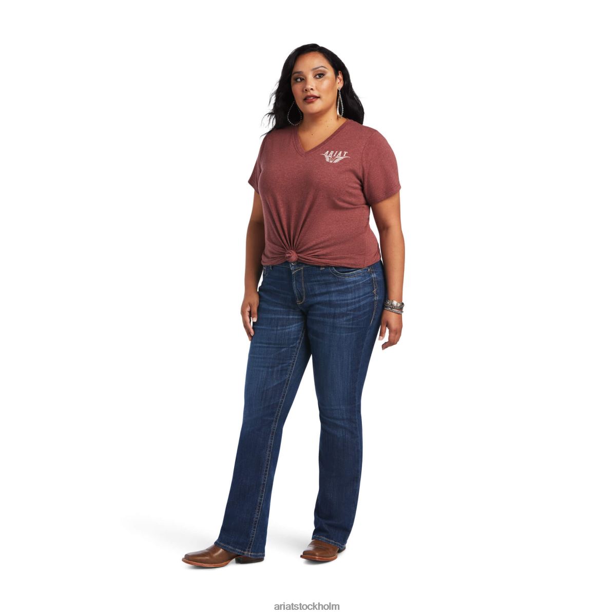blast Ariat riktigt avslappnad longhorn t-shirt rostad rostad kvinnor F04842935