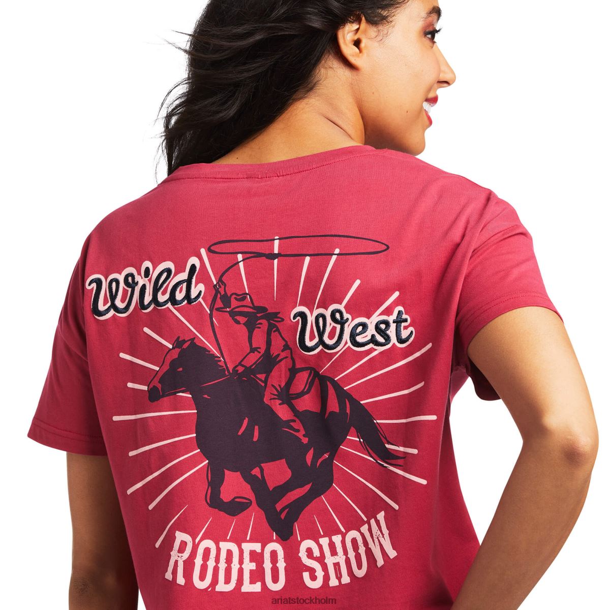 blast Ariat rodeo show t-shirt röd knopp kvinnor F04842969
