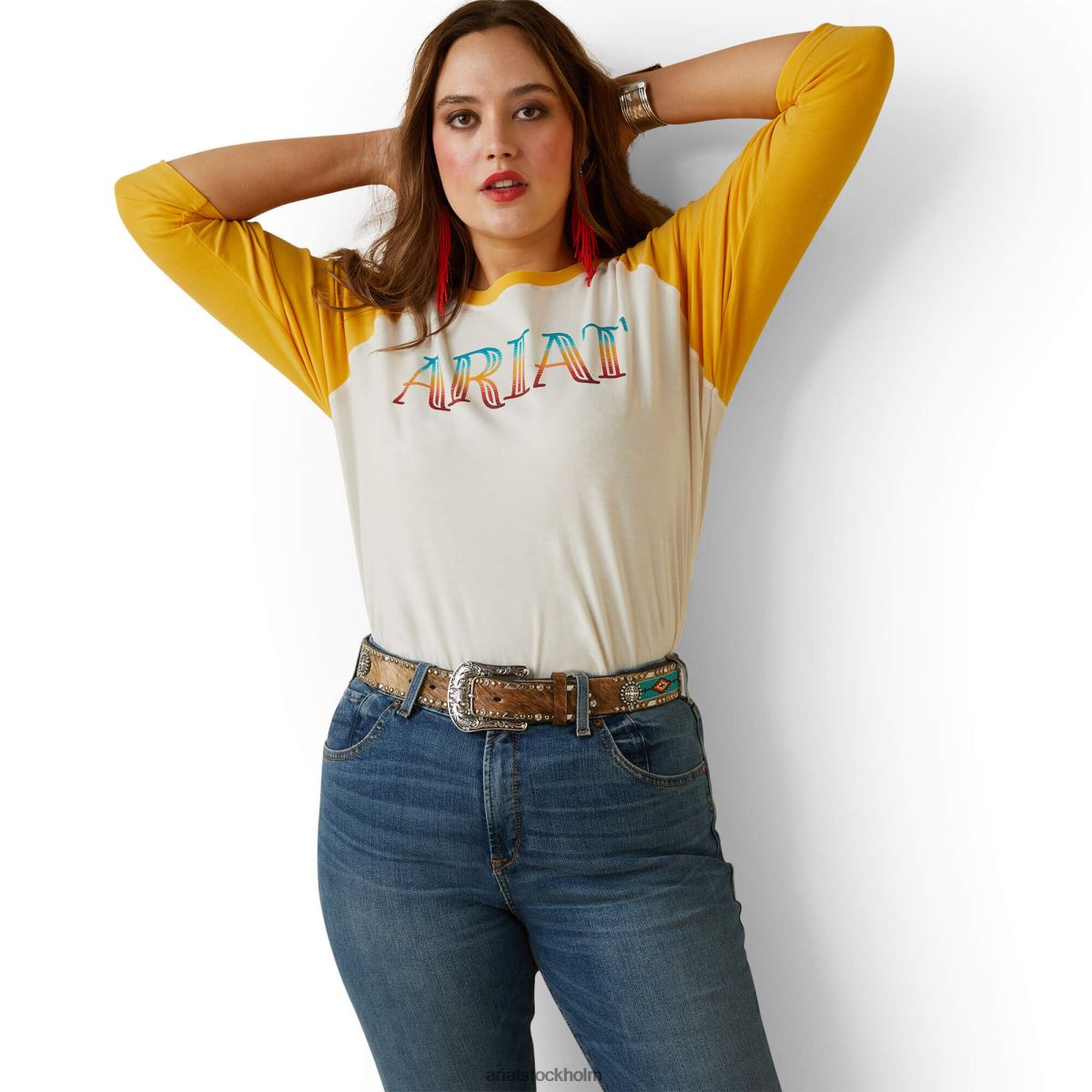 blast Ariat serape randig t-shirt kokosmjölk/äggula gul kvinnor F04843271