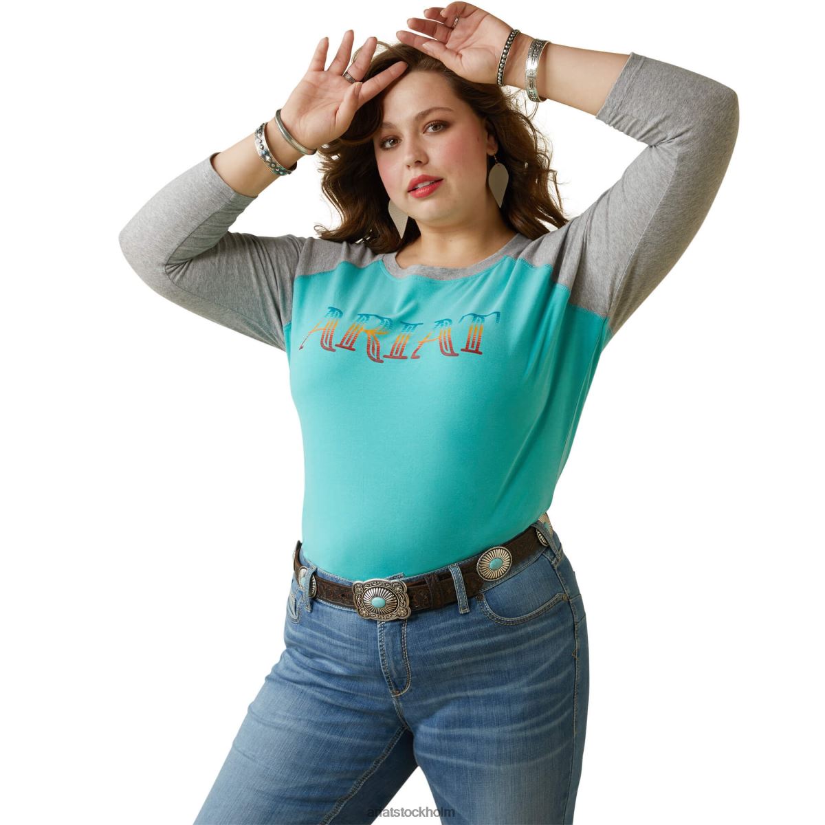 blast Ariat serape randig t-shirt poolblå/gråmelerad kvinnor F04842943