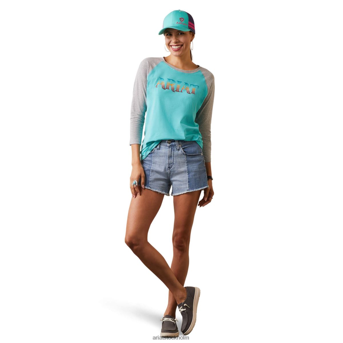 blast Ariat serape randig t-shirt poolblå/gråmelerad kvinnor F04842943