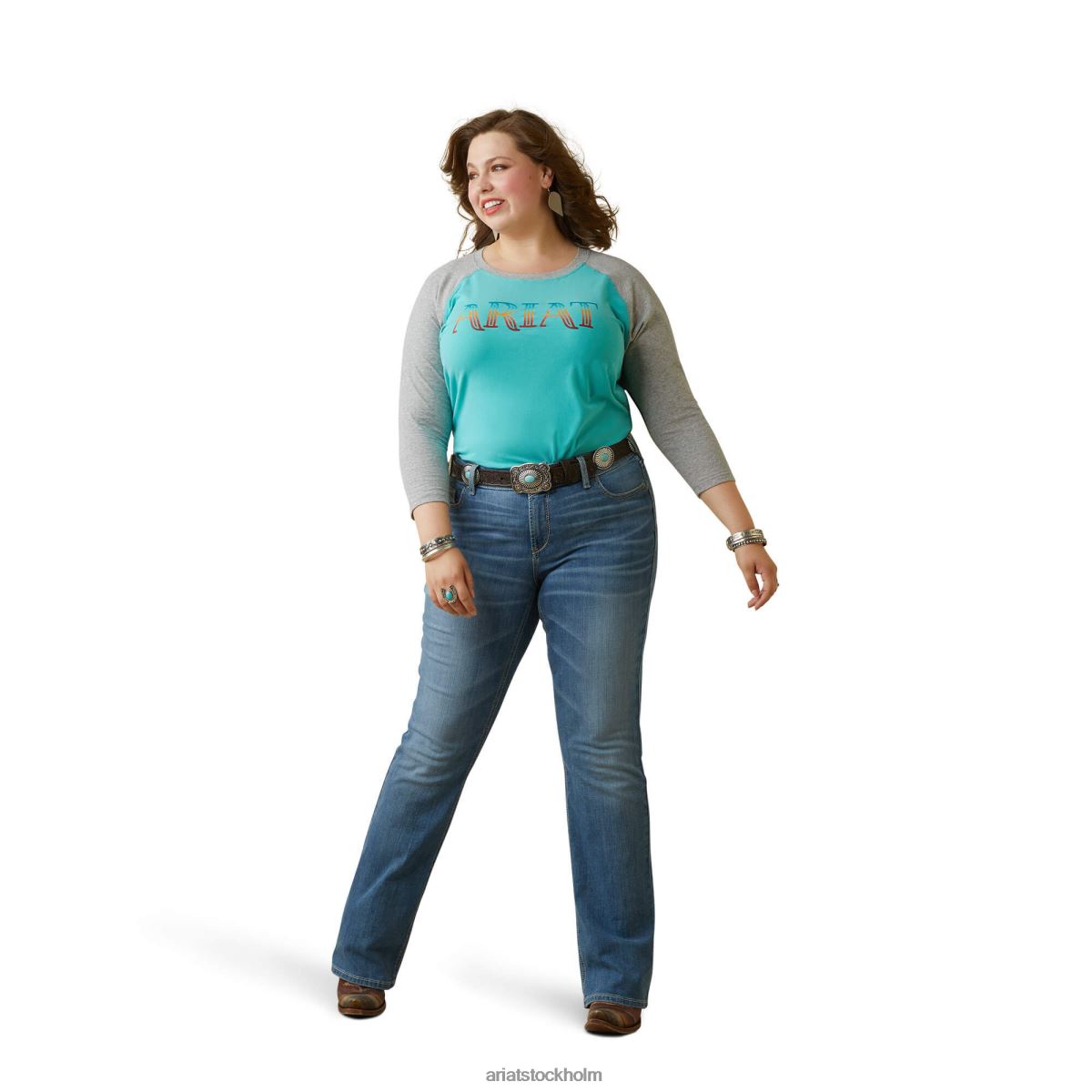blast Ariat serape randig t-shirt poolblå/gråmelerad kvinnor F04842943