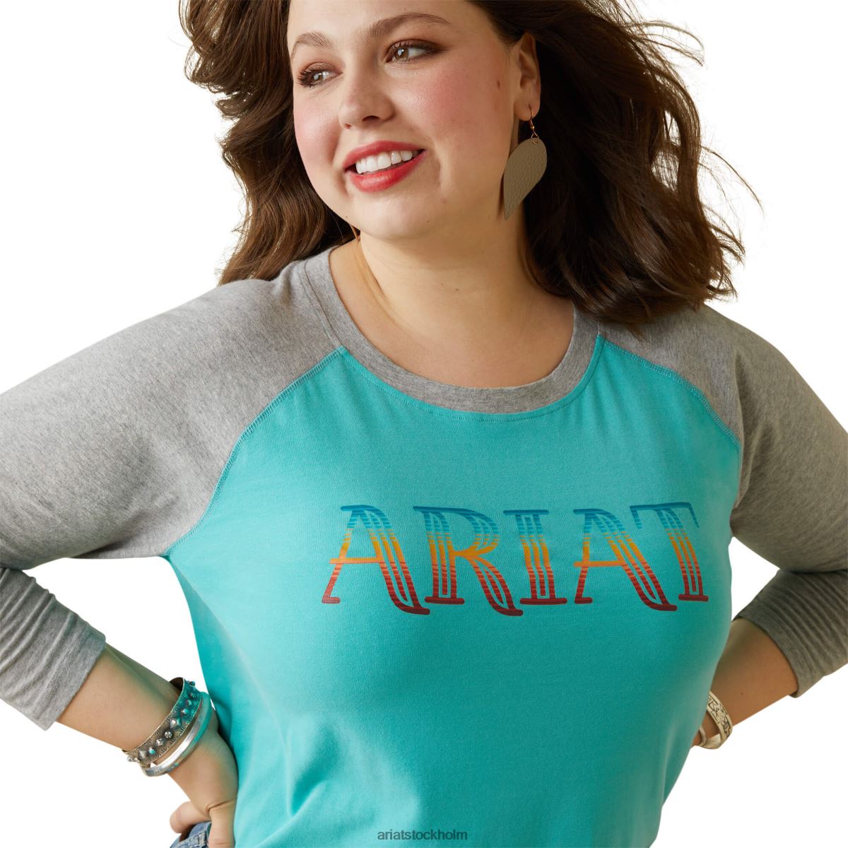 blast Ariat serape randig t-shirt poolblå/gråmelerad kvinnor F04842943