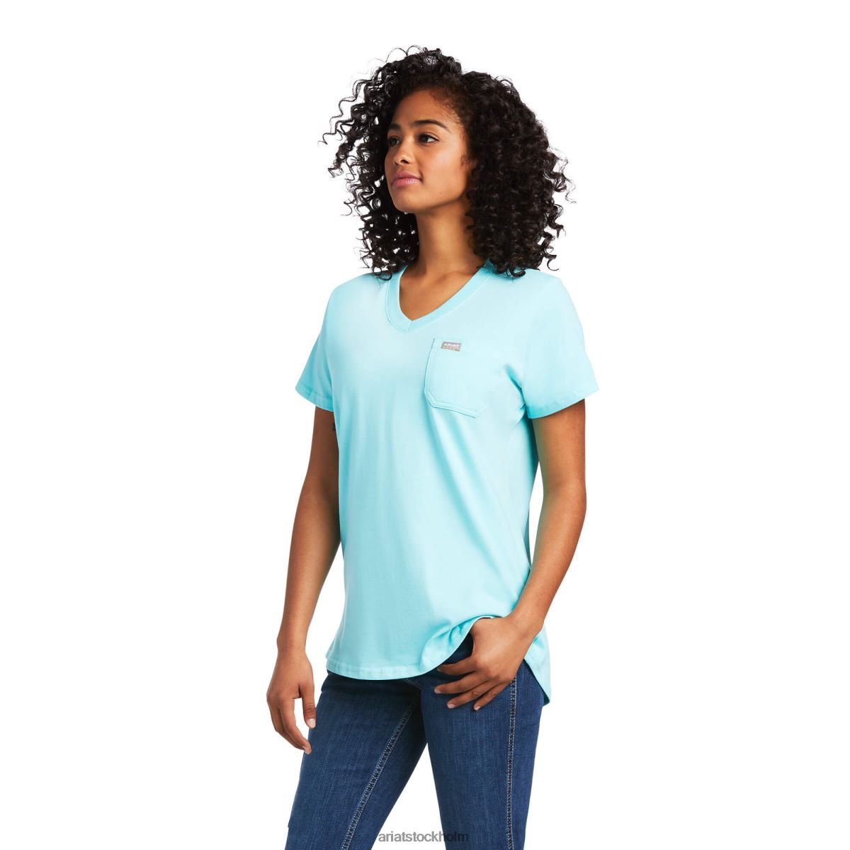 blast Ariat stark skiftnyckel grafisk t-shirt i armeringsjärn i bomull aqua himmel kvinnor F04842972