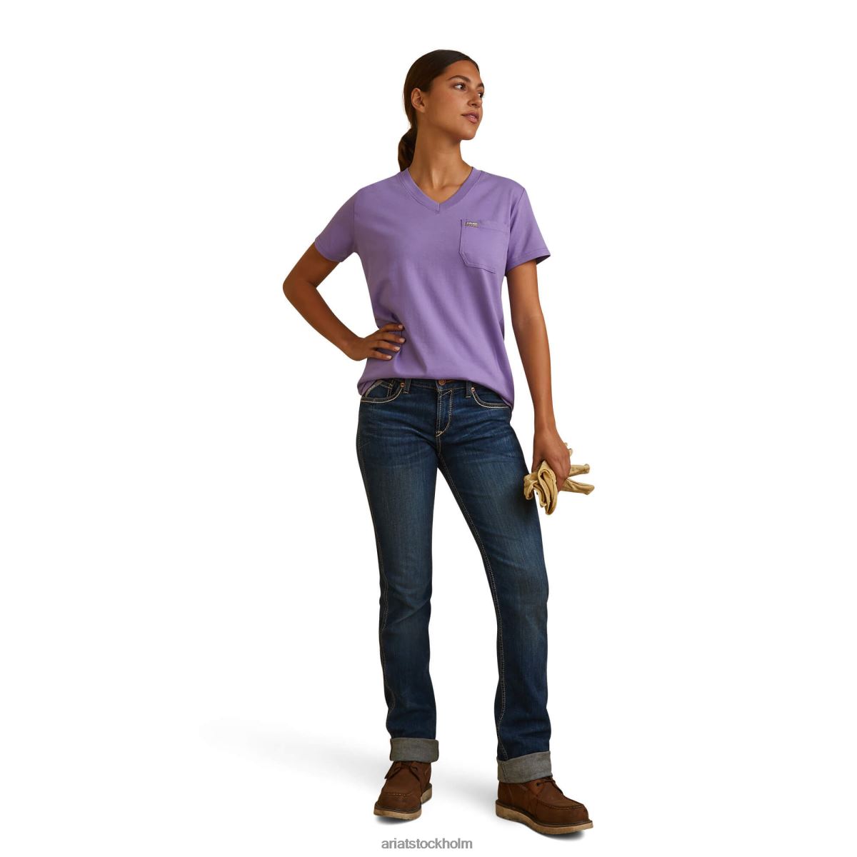 blast Ariat stark v-ringad topp i bomullsarmeringsjärn paisley lila kvinnor F04842877