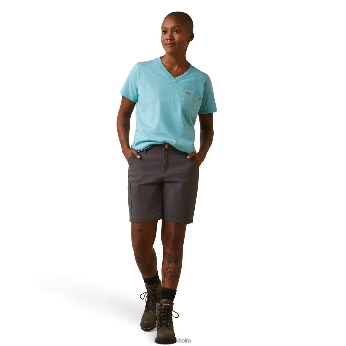 blast Ariat stark v-ringad topp i bomullsarmeringsjärn ungkarls knappljung kvinnor F04843044