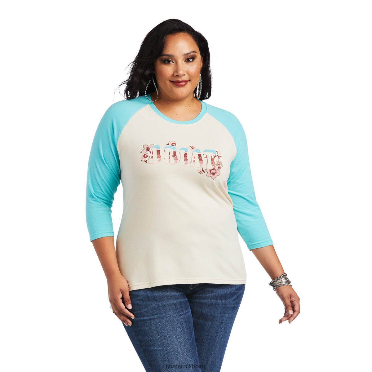 blast Ariat t-shirt med äkta skugga med logotyp vit svan/amazonit kvinnor F04842976