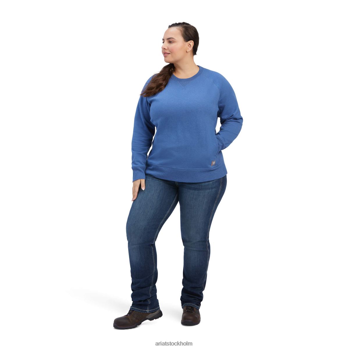 blast Ariat armeringsjärn workman tvättad fleece sweatshirt äkta marin ljung kvinnor F04843073