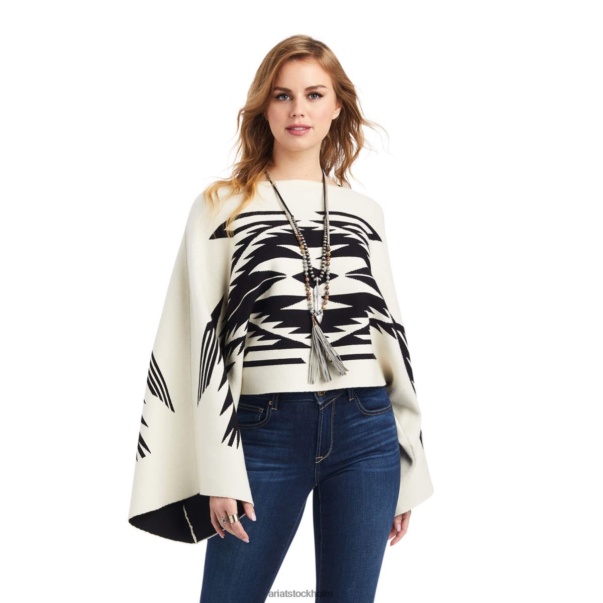 blast Ariat intarsia tröja chimayo poncho smörkräm/blk kvinnor F04843314